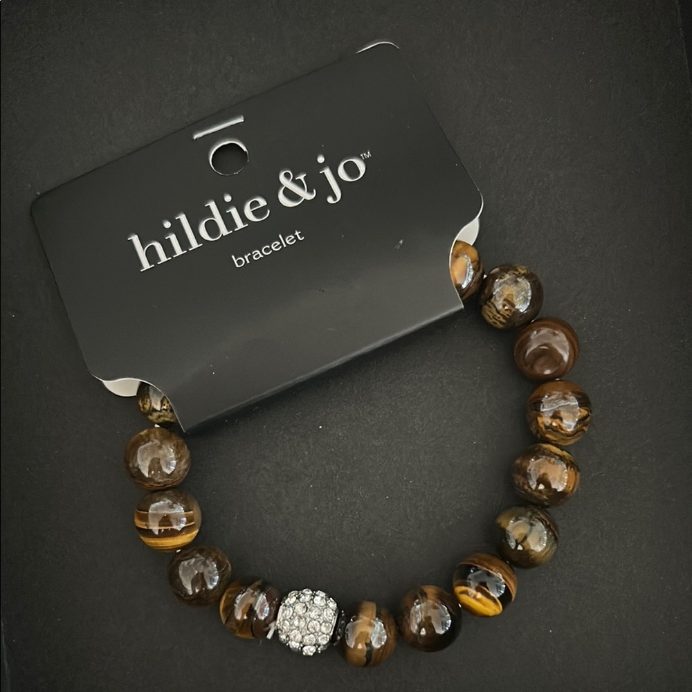 Tiger Eye Bracelet with Rhinestone bead Elastic band NWT